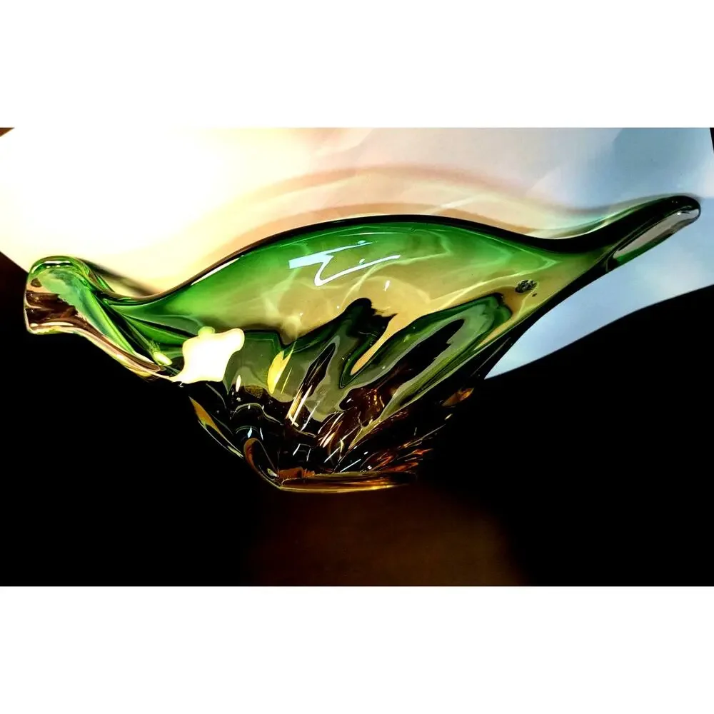 146.  Murano Style Green and Amber Blown Glass dish
